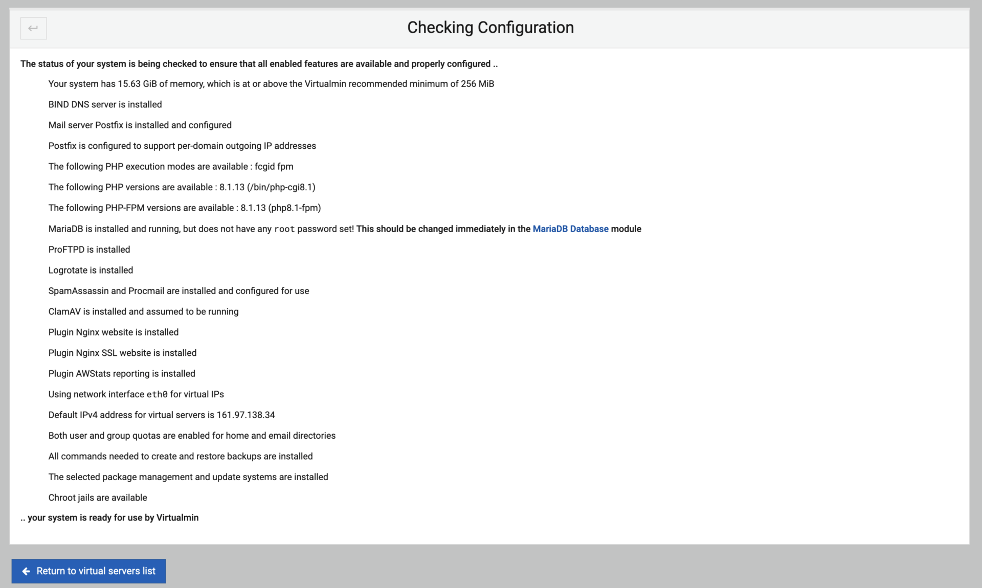 Please check your configuration. Virtualmin. Virtualmin VM Management.